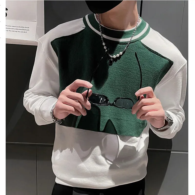 Wiaofellas  -  Fashion Spliced Loose Casual Color T-Shirt Men's Clothing Autumn New Oversized Korean Pullovers Tops All-match Tee Shirt