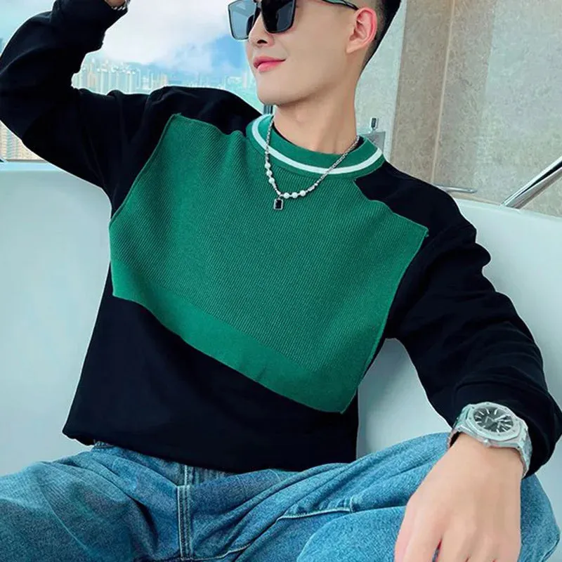 Wiaofellas  -  Fashion Spliced Loose Casual Color T-Shirt Men's Clothing Autumn New Oversized Korean Pullovers Tops All-match Tee Shirt