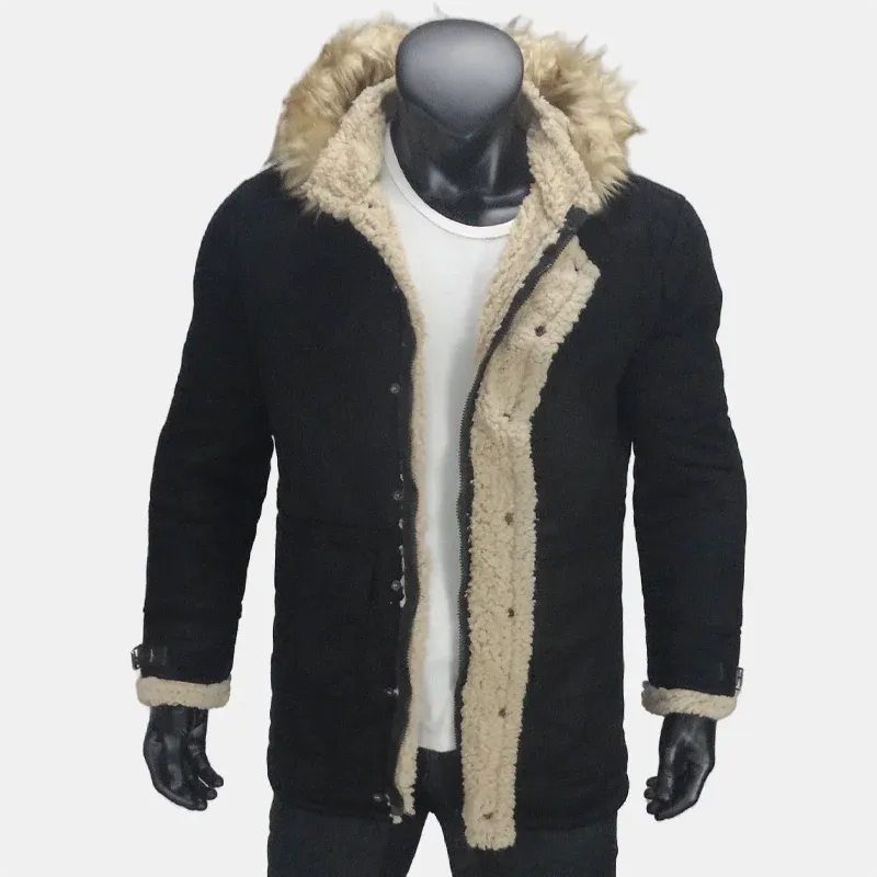 Winter herren Jacken Wildleder Warme Windjacke Mit Kapuze Fleece Jacke Männer Wolle Verdickt Pelz Kragen Oberbekleidung männer Kleidung S-5XL
