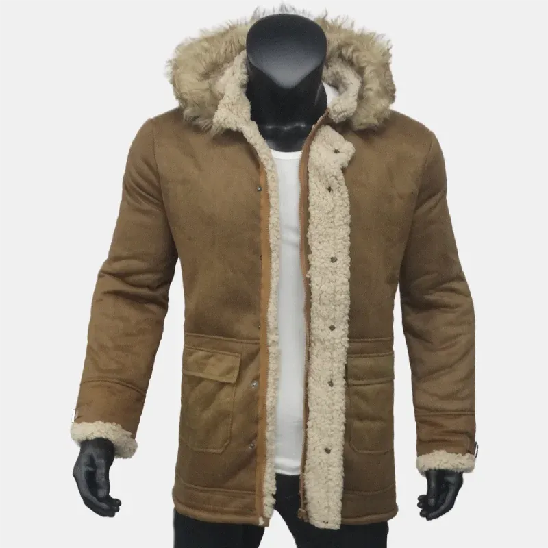 Winter herren Jacken Wildleder Warme Windjacke Mit Kapuze Fleece Jacke Männer Wolle Verdickt Pelz Kragen Oberbekleidung männer Kleidung S-5XL