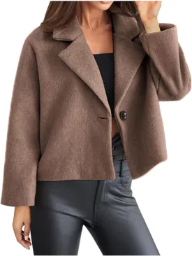 Women Cropped Pea Coat Winter Trendy Wool Blend Short Jacket Double Breasted Peacoat Open Front Trench Overcoats