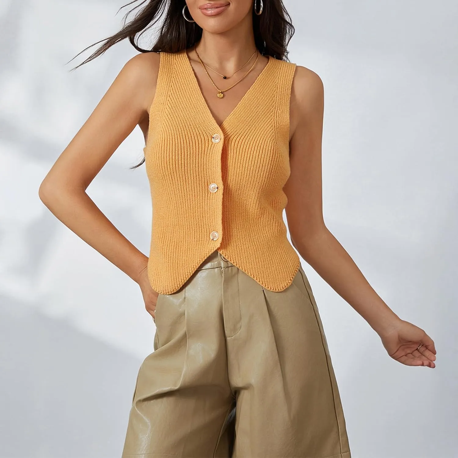 Women Knit Vest Top Y2k V Neck Sleeveless Button Up Crochet Going Out Tops Fashion Streetwear