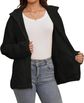 Women's Fleece Sherpa Jacket Full Zip Winter Warm Long Sleeve Reversible Coat Lightweight Soft With Pockets