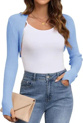 Women's Long Sleeve Shrug Sweaters Knit Bolero Shoulder Open Cropped Cardigan