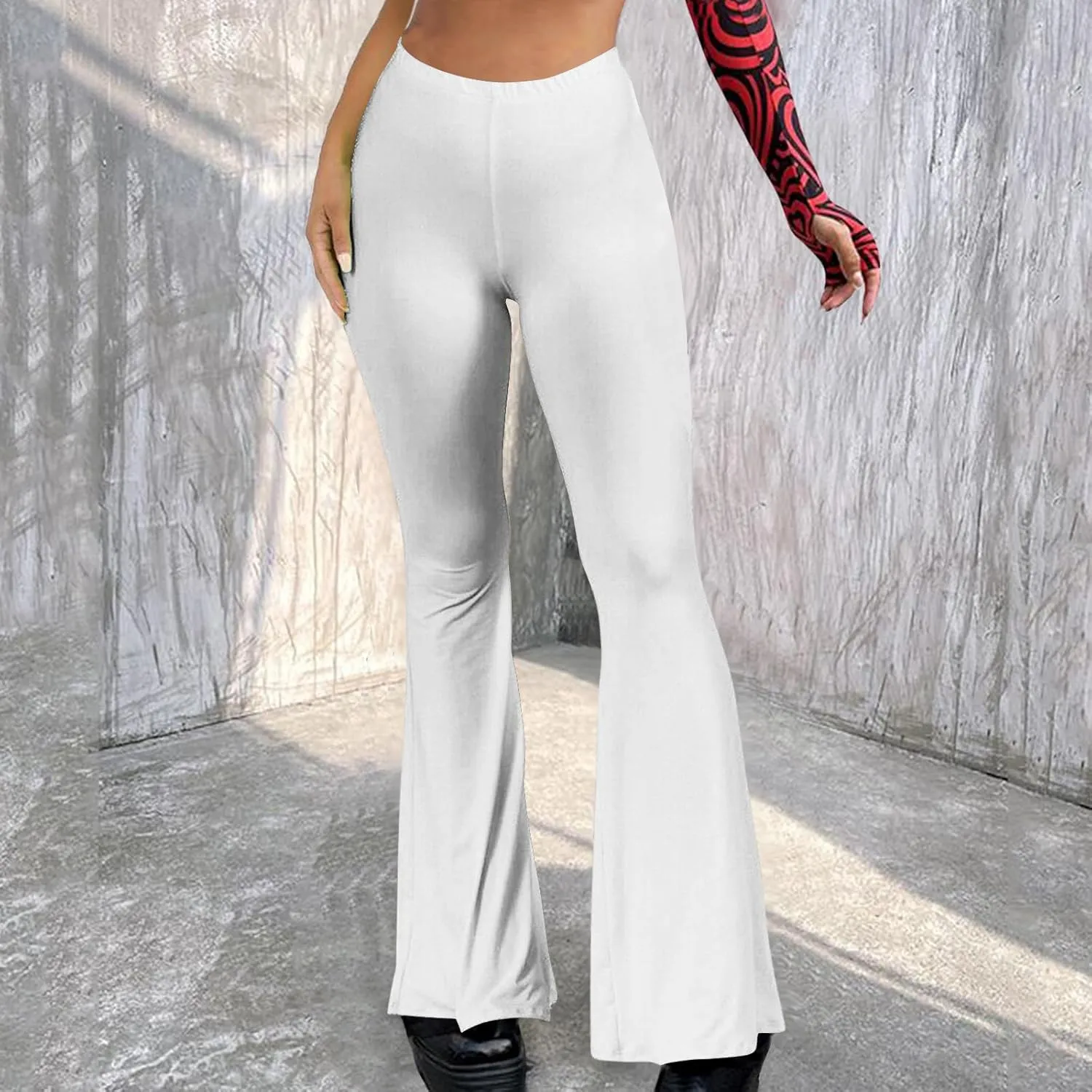 Women's Solid Flare Leggings Boho Hippie High Waist Wide Leg Long Flared Bell Bottom Pants Yoga Pant Trousers