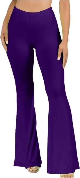 Women's Solid Flare Leggings Boho Hippie High Waist Wide Leg Long Flared Bell Bottom Pants Yoga Pant Trousers