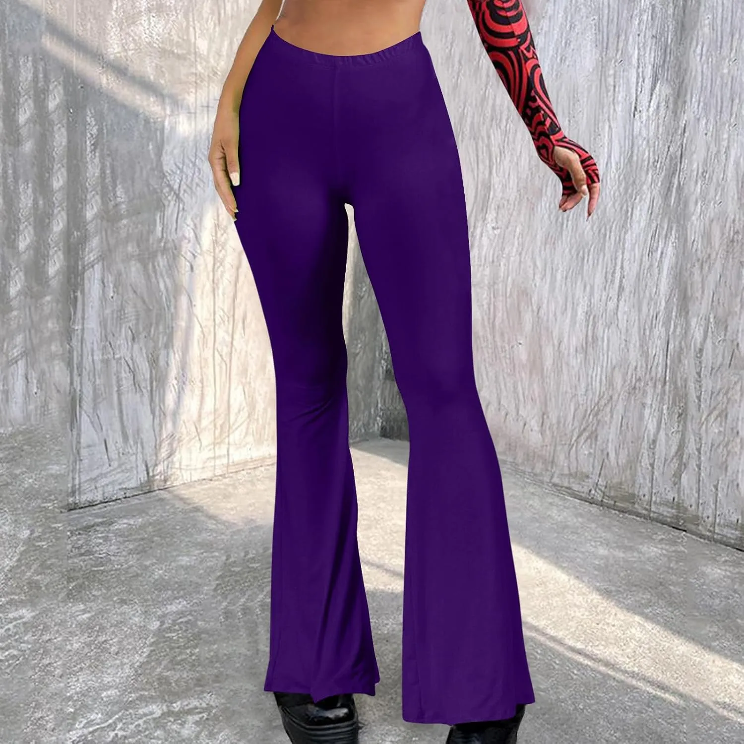 Women's Solid Flare Leggings Boho Hippie High Waist Wide Leg Long Flared Bell Bottom Pants Yoga Pant Trousers