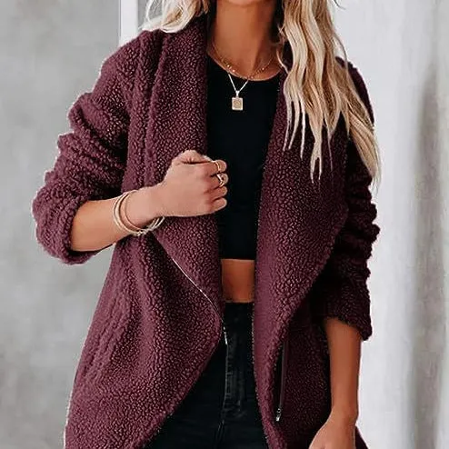 Wool Lamb Zipper Pockets Grain Fleece Jacket Wholesale Womens Clothing N3823100900006
