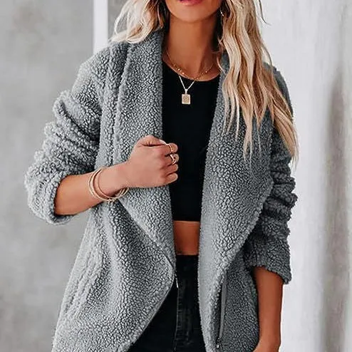 Wool Lamb Zipper Pockets Grain Fleece Jacket Wholesale Womens Clothing N3823100900006