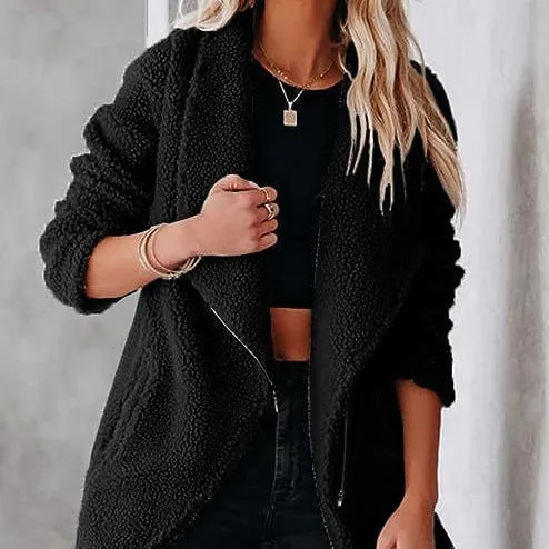 Wool Lamb Zipper Pockets Grain Fleece Jacket Wholesale Womens Clothing N3823100900006
