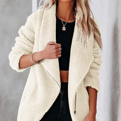Wool Lamb Zipper Pockets Grain Fleece Jacket Wholesale Womens Clothing N3823100900006