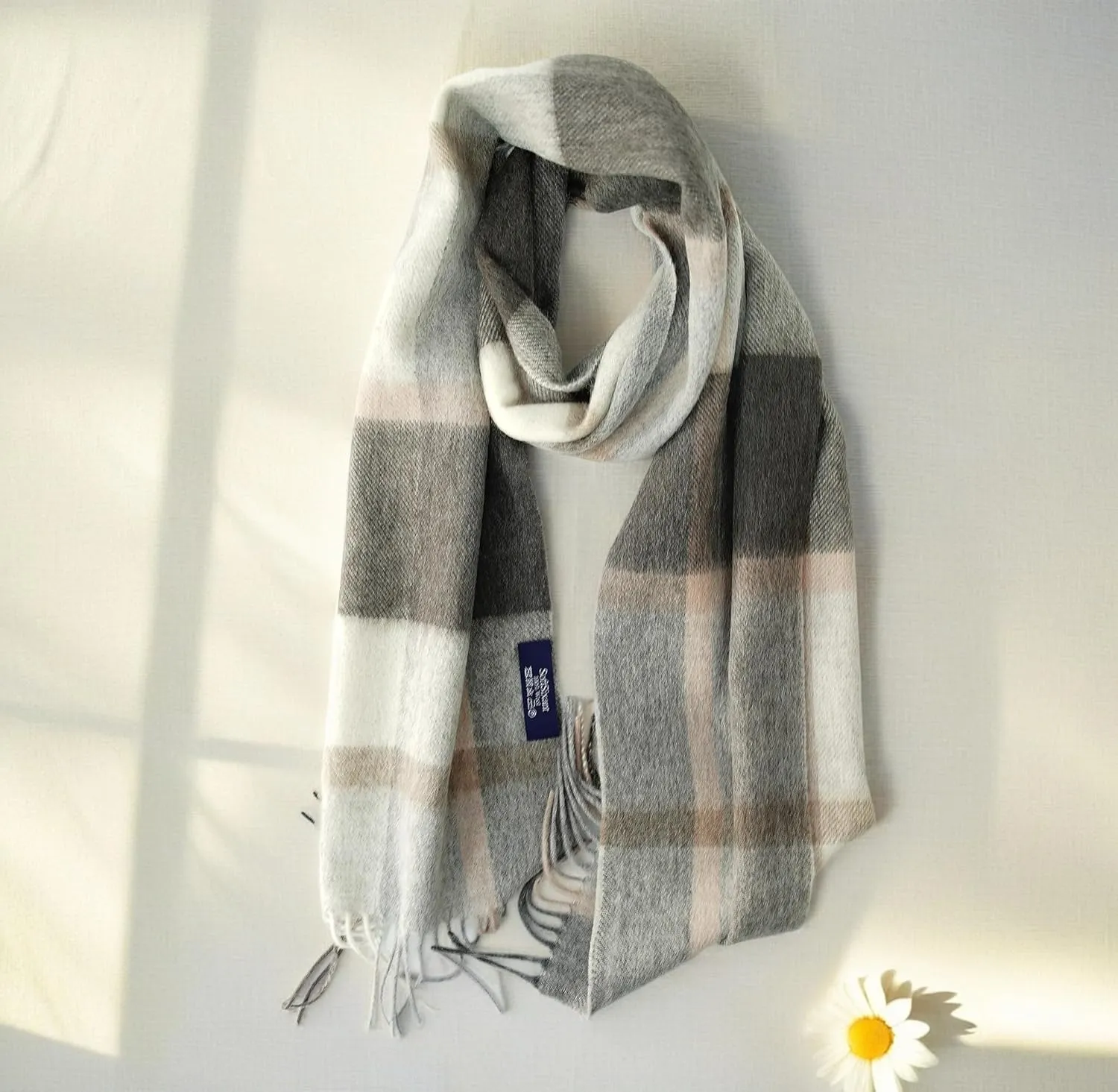 Wool Plaid Scarf for Men and Women, Elegant Lightweight Wrap Shawl, Unisex Warm Winter Womens Mens Scarves Wool