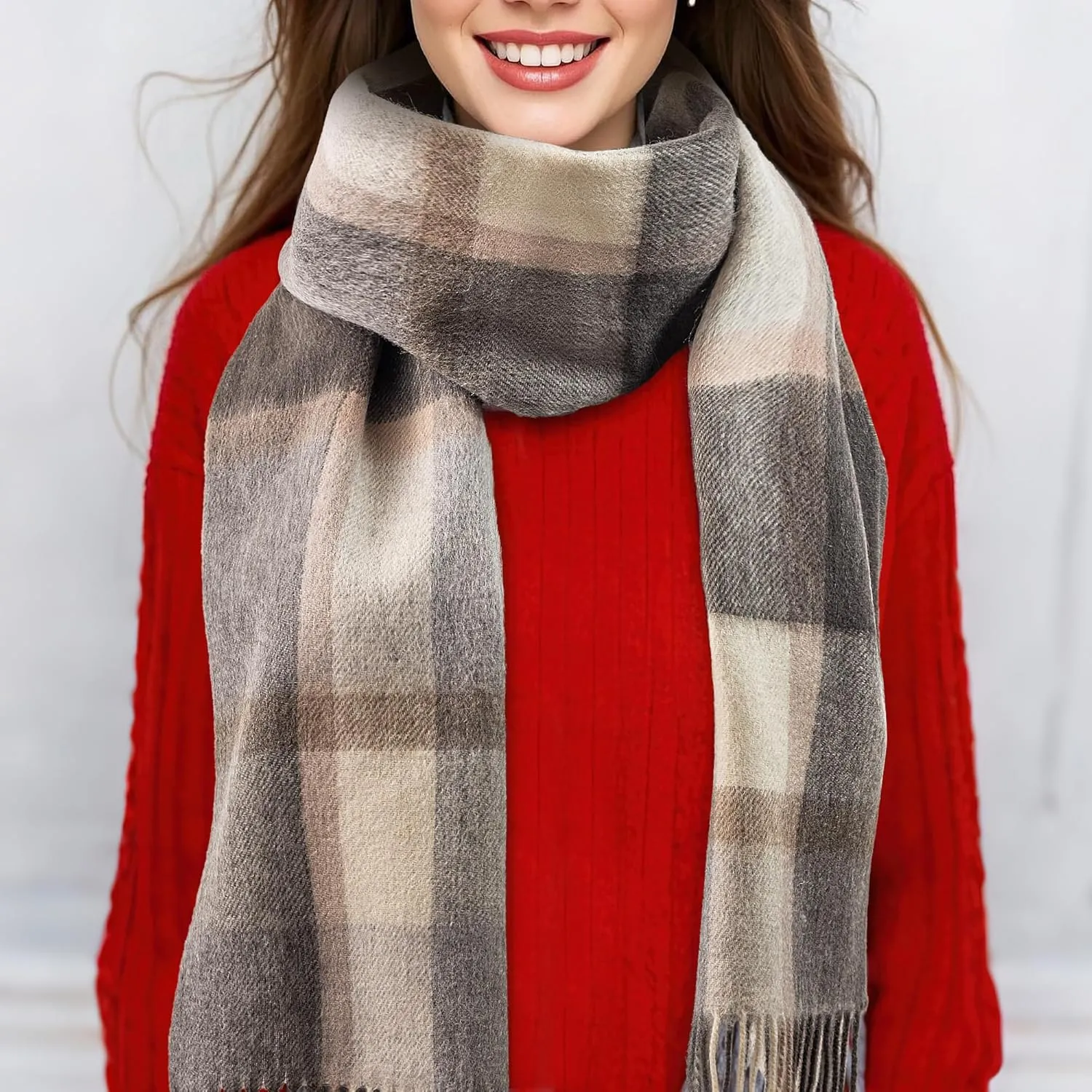 Wool Plaid Scarf for Men and Women, Elegant Lightweight Wrap Shawl, Unisex Warm Winter Womens Mens Scarves Wool