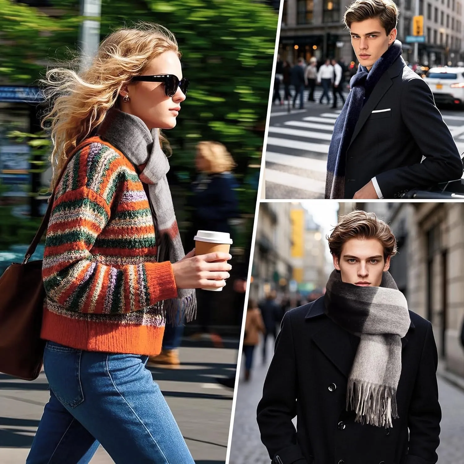 Wool Plaid Scarf for Men and Women, Elegant Lightweight Wrap Shawl, Unisex Warm Winter Womens Mens Scarves Wool