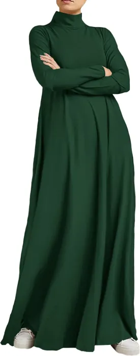 WSPLYSPJY Women Girls High Neck Long Sleeve Abaya Muslim Dress Solid Color Prayer Clothes Islamic Robe